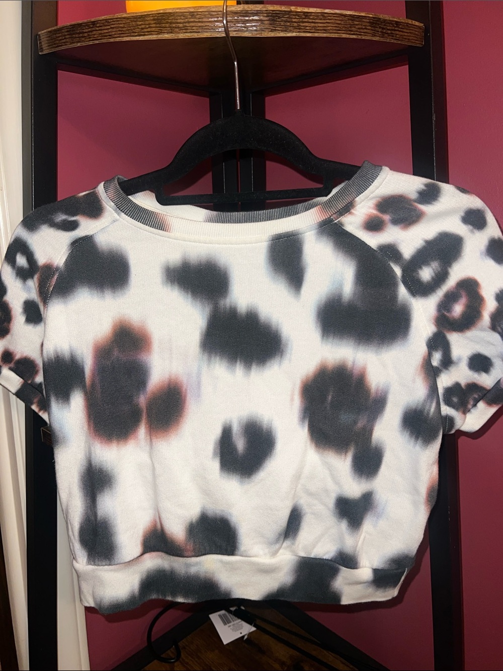 AllSaints White Crop Top with Black and Pink Leopard Spots